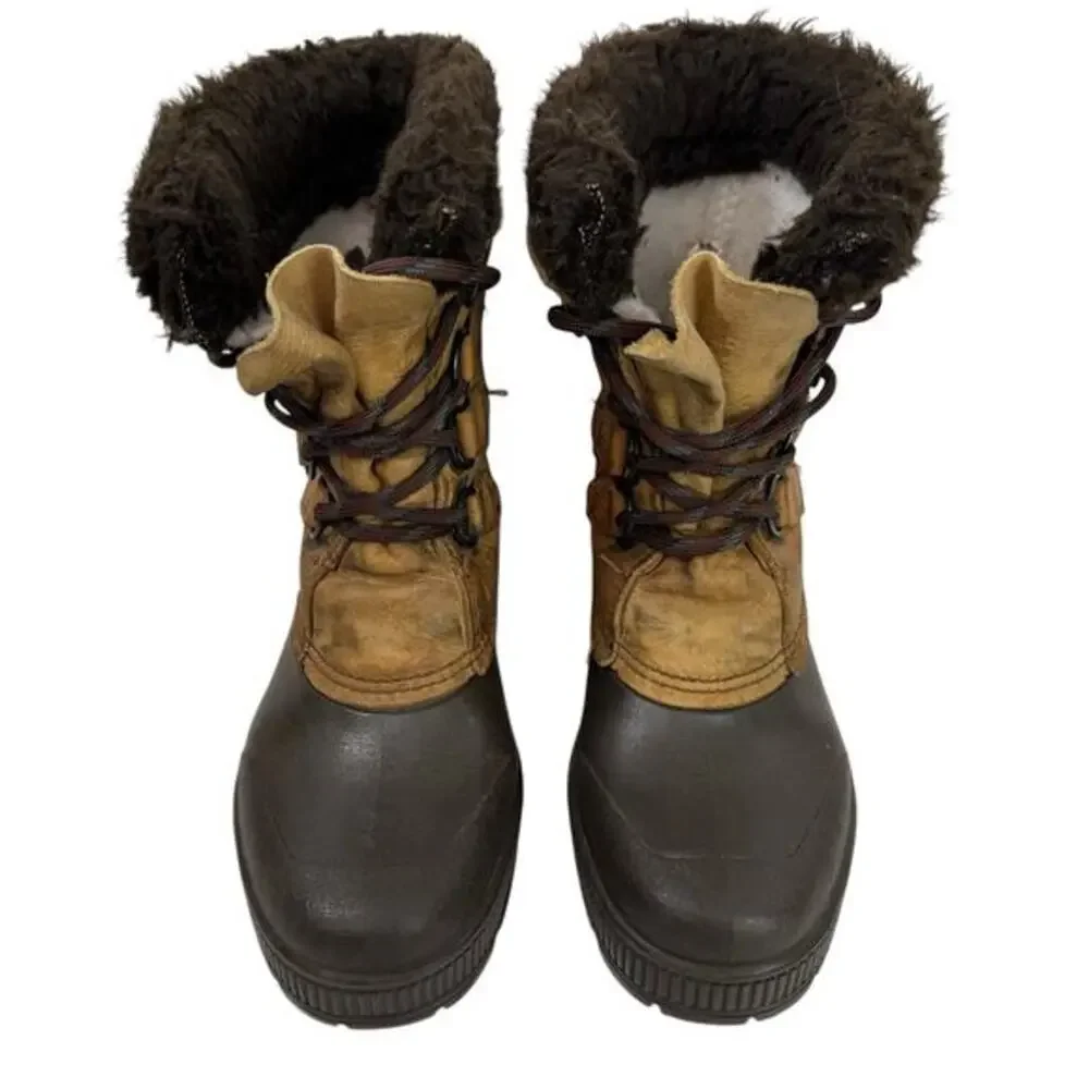 SOREL VTG BADGER Boots Womens Size 6 Brown Leather Lined Winter Snow CANADA Made